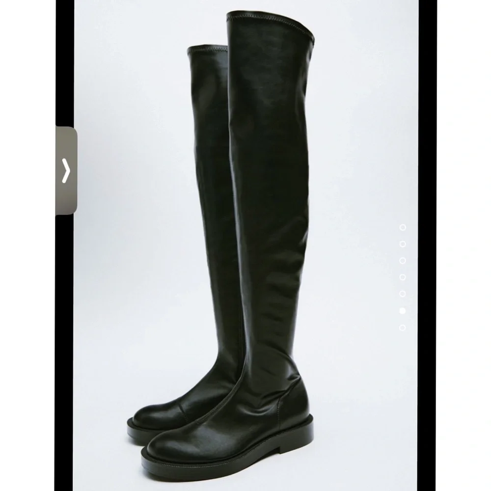 NWT Zara Flat Over the Knee Black Boots - Picture 6 of 11